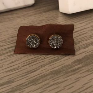 Gold played charcoal druzzy earrings